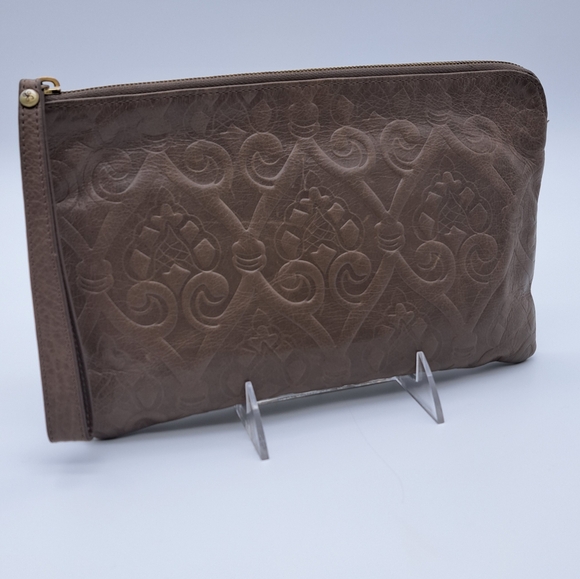 Hobo Vida Wristlet Embossed Brown Leather Zip Pouch Clutch - Picture 11 of 11